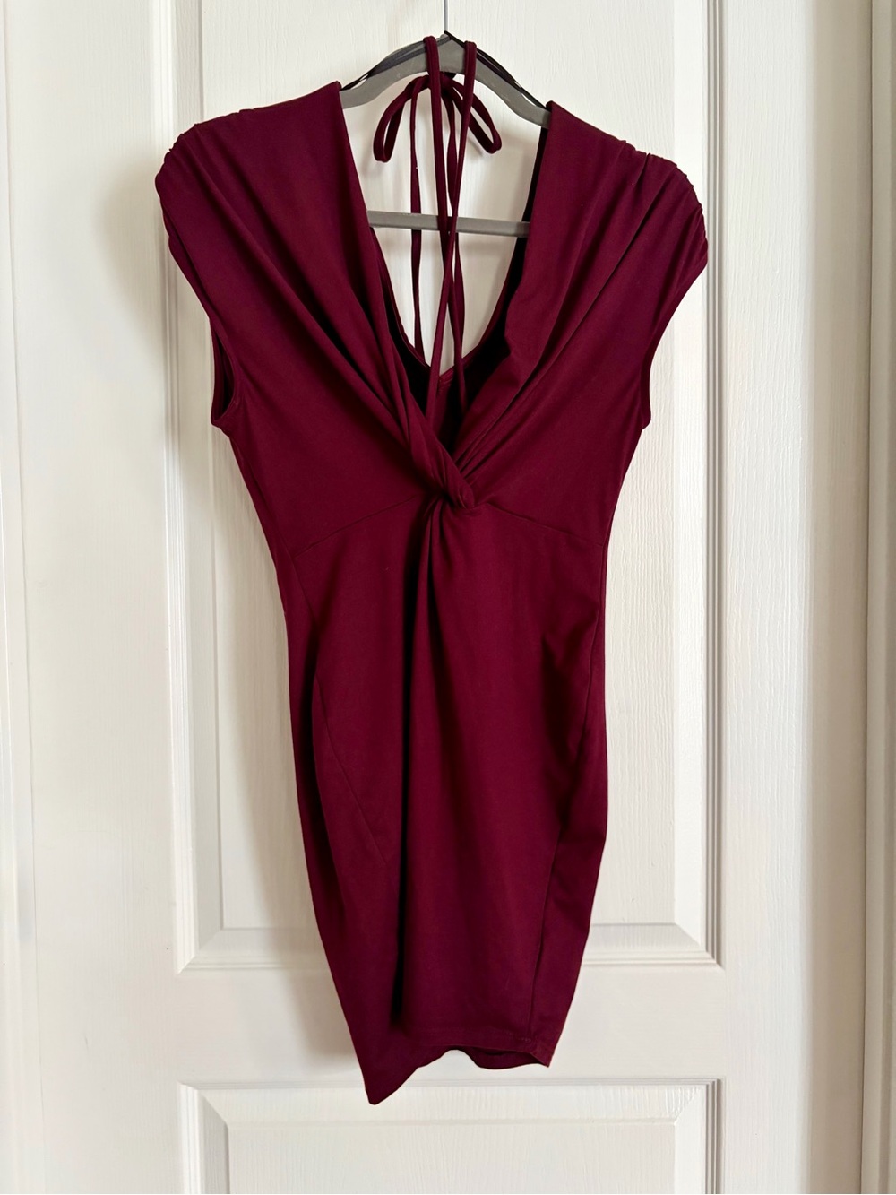 Windsor Sleeveless Twist-Front Mini Dress in Burgundy
